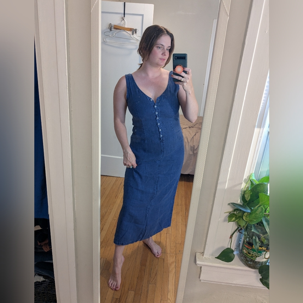 Vintage 💯 Linen Blue Dress